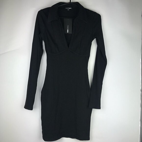 NWT - Fashion Nova in New York Ribbed Mini Dress - Black. Size: S. - Picture 1 of 8